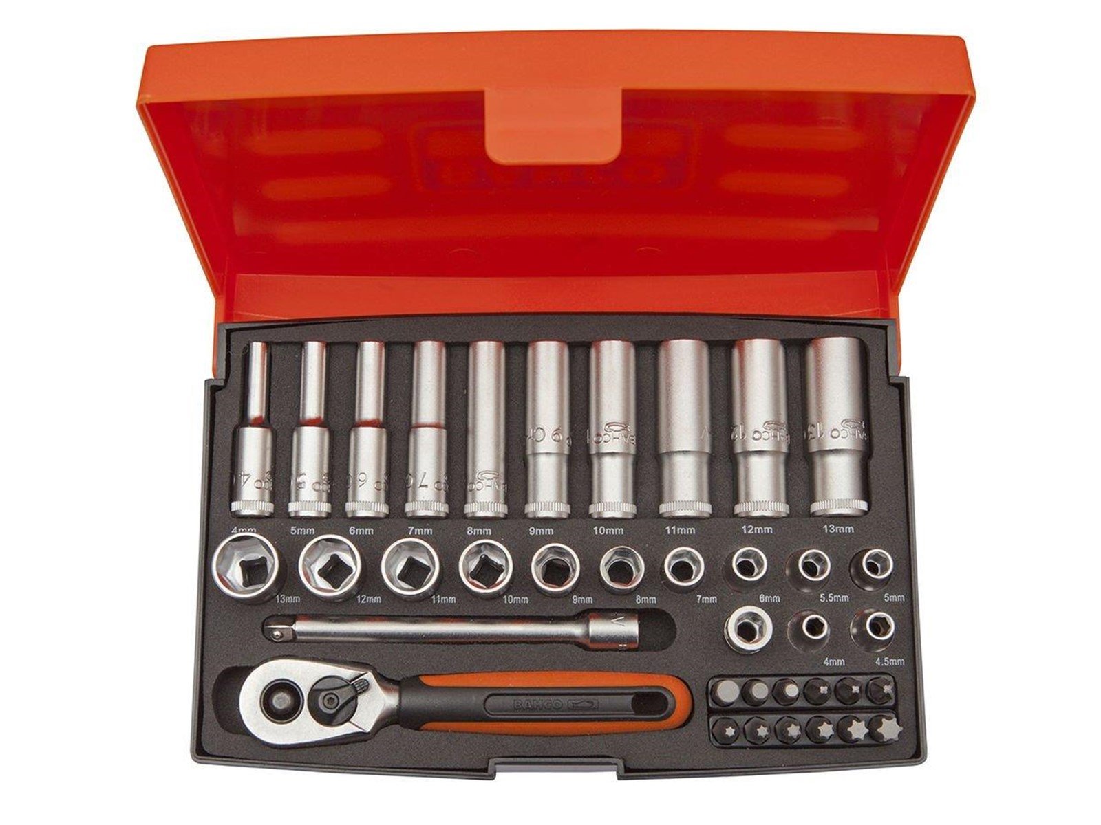 BAHCO socket set mini 1/4 37 pieces 4-13mm BAHCO socket set mini 1/4 37 pieces 4-13mm